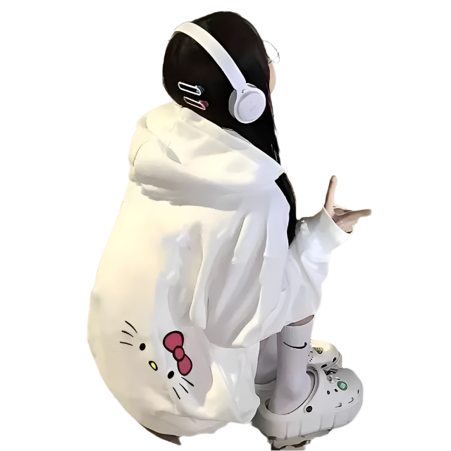 Y2K Women's Hoodie with Cute Sanrio Hello Kitty Print