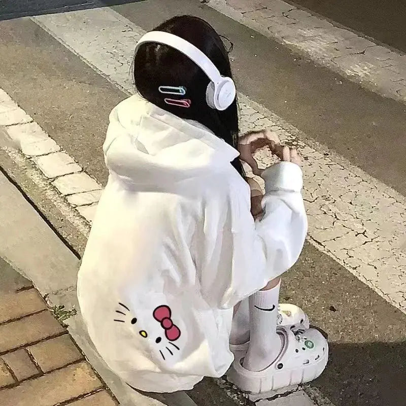 Y2K Women's Hoodie with Cute Sanrio Hello Kitty Print