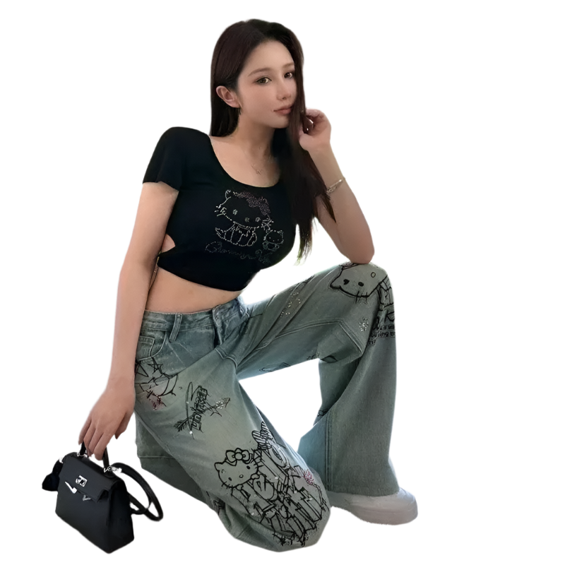 Diamond Hello Kitty Graffiti Women Jeans