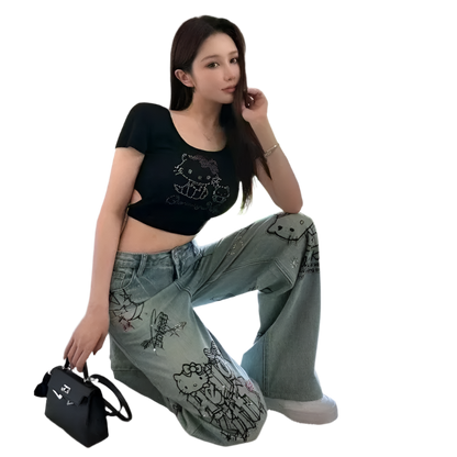Diamond Hello Kitty Graffiti Women Jeans