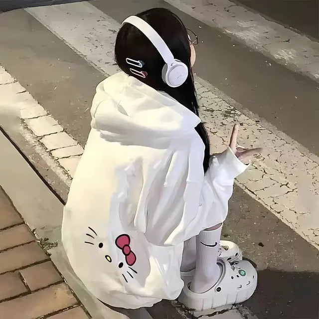 Y2K Women's Hoodie with Cute Sanrio Hello Kitty Print