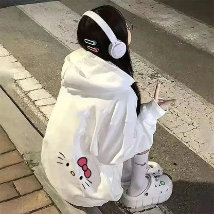 Y2K Women's Hoodie with Cute Sanrio Hello Kitty Print