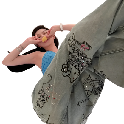 Diamond Hello Kitty Graffiti Women Jeans